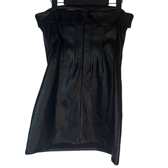 2/$30 Sky To Moon Large Black Faux Leather Mini Strapless Dress - Picture 3 of 13